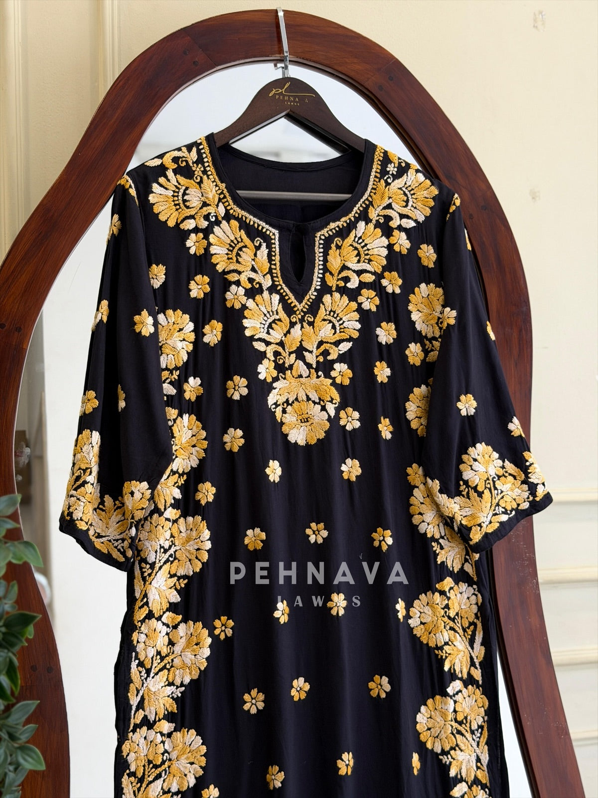 Black & Pink/Gold Authentic Lucknowi Chikankari Kurta