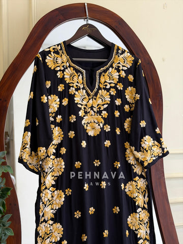 Black & Pink/Gold Authentic Lucknowi Chikankari Kurta