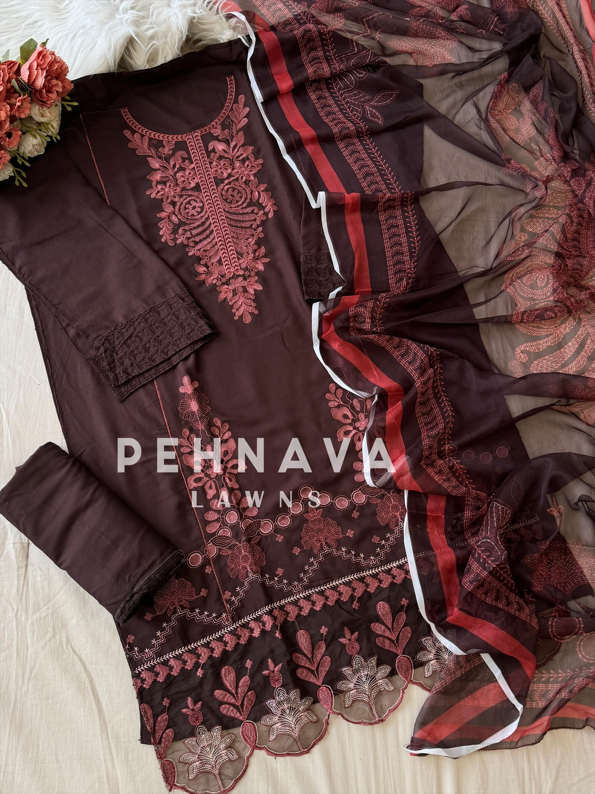 Floral Embroidered Rayon Suit