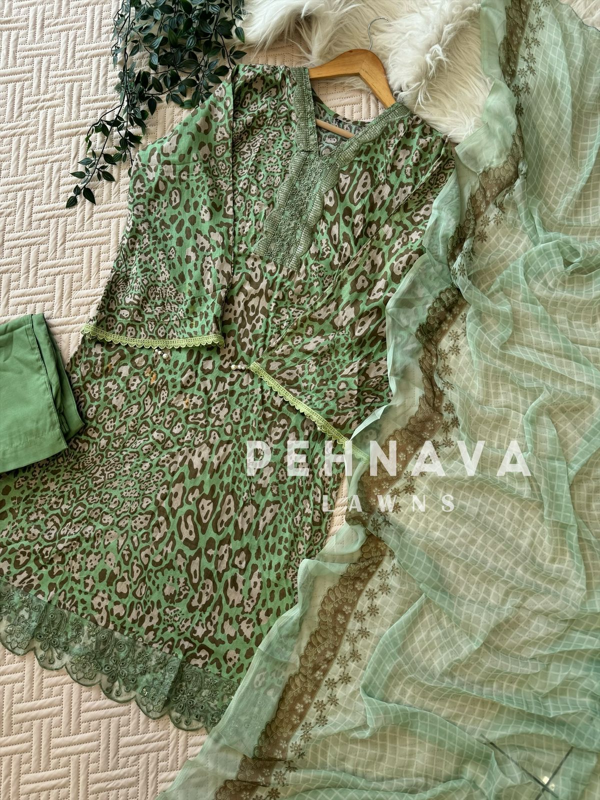 Green Patterned Pakistani Suit-1293