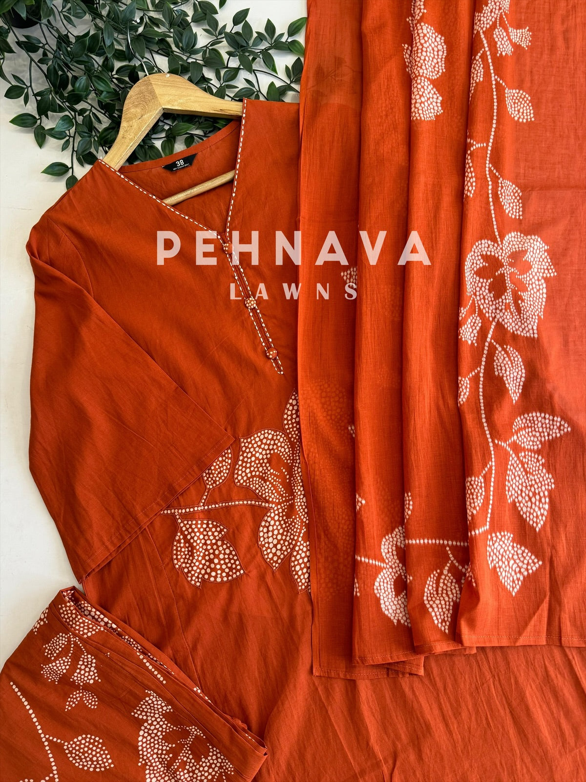 Premium Cotton Kurta Set with Dupatta-Orange&Green