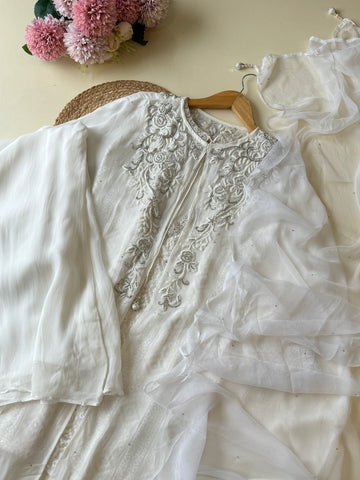 Premium Chiffon handworked jacket style suit-white 10512
