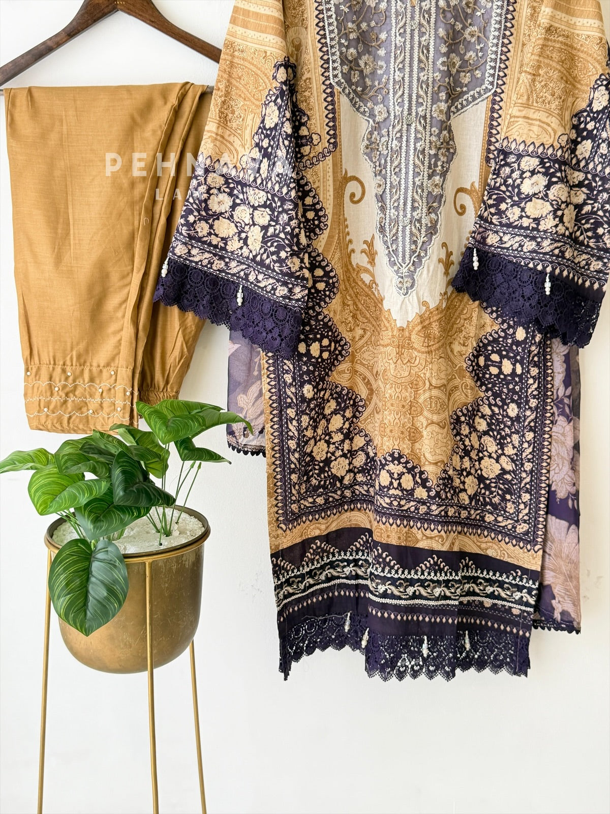 Violet’n Yellow Neckline Embroidered Pak-Suit AZ-1362-C - Pehnava Lawns