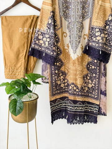 Violet’n Yellow Neckline Embroidered Pak-Suit AZ-1362-C - Pehnava Lawns