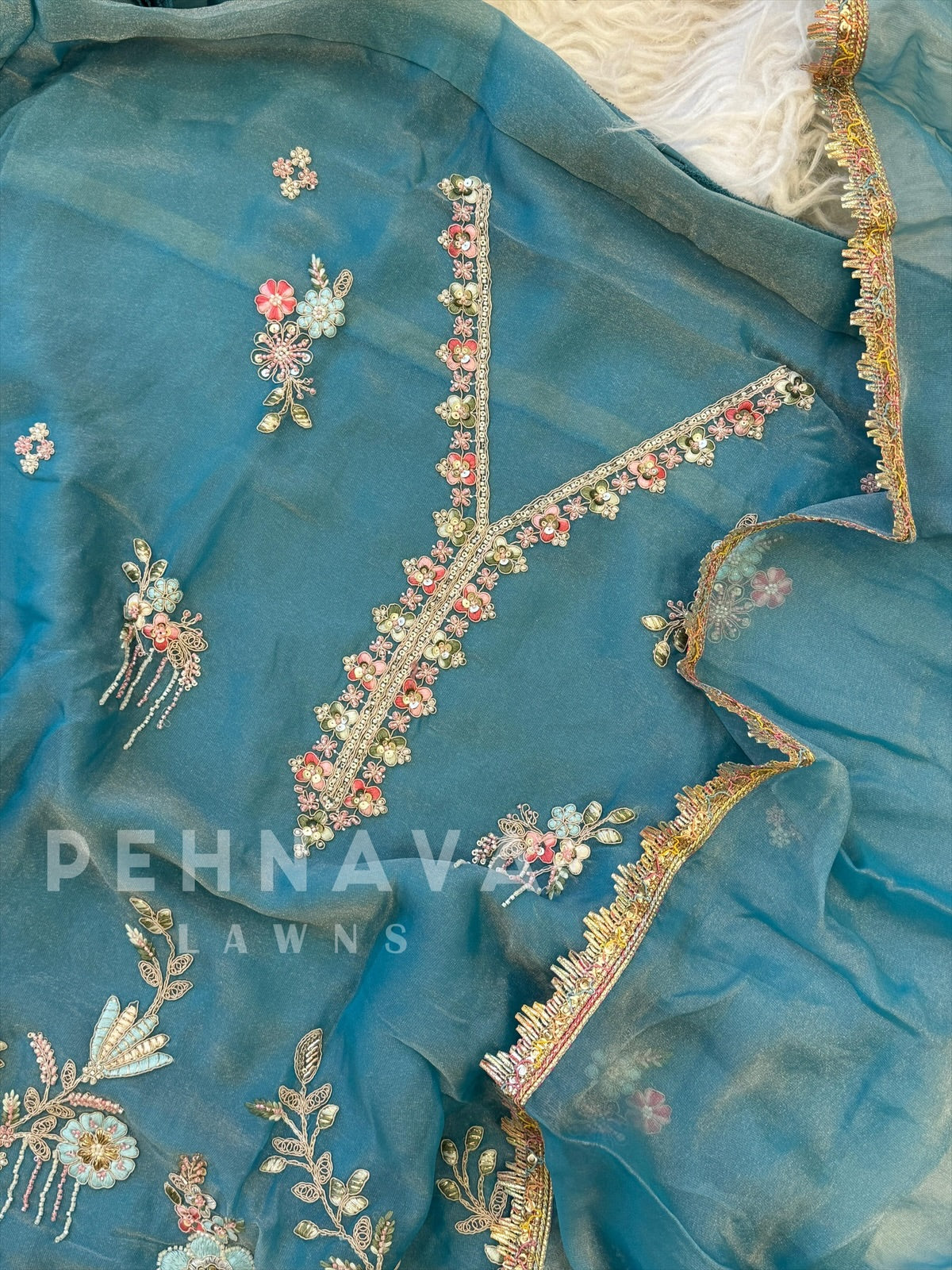 Organza Tissue Handworked Suit - Pehnava Lawns