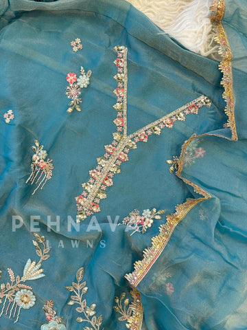Organza Tissue Handworked Suit - Pehnava Lawns