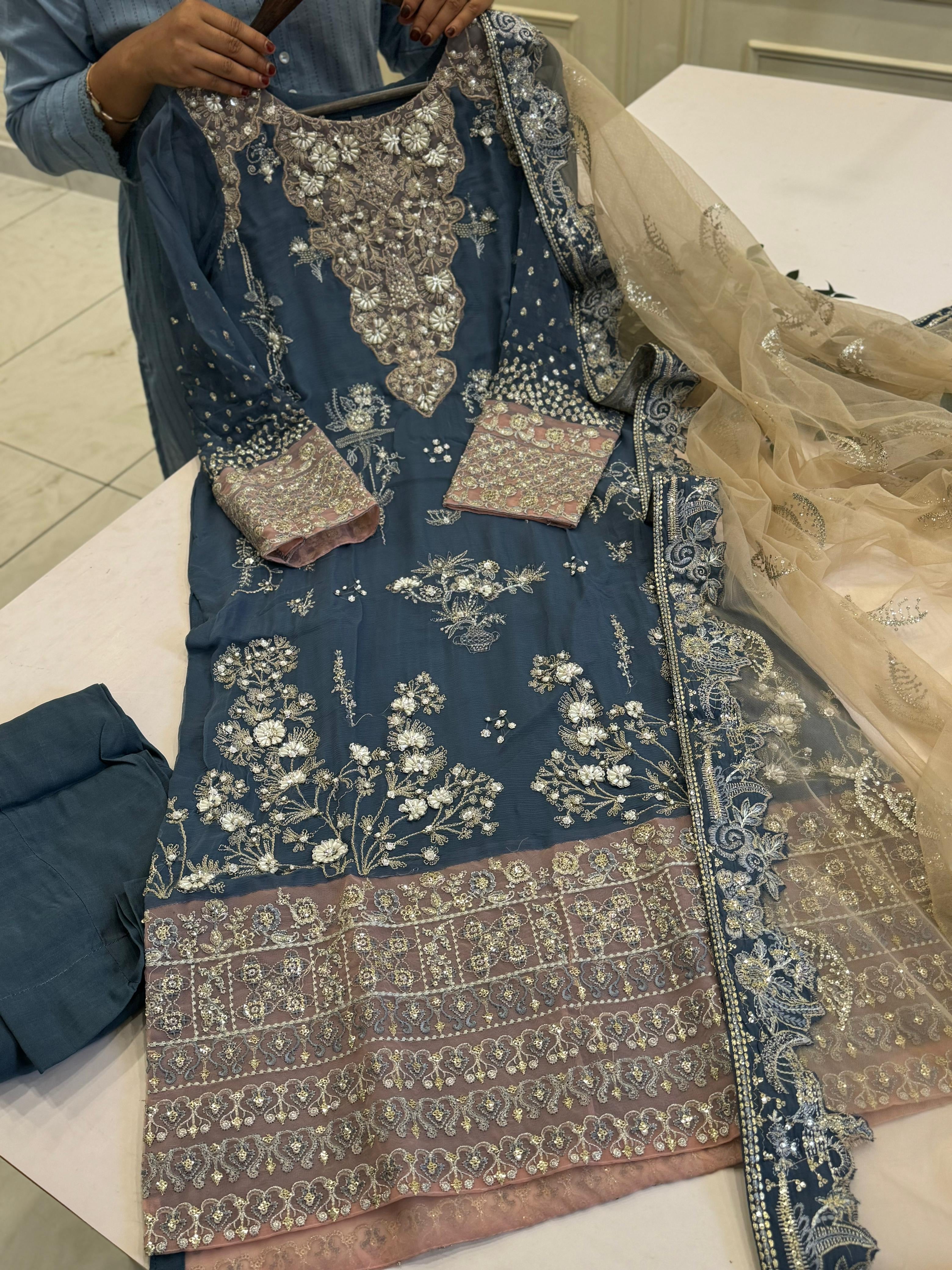 Midnight Bloom Chiffon Suit