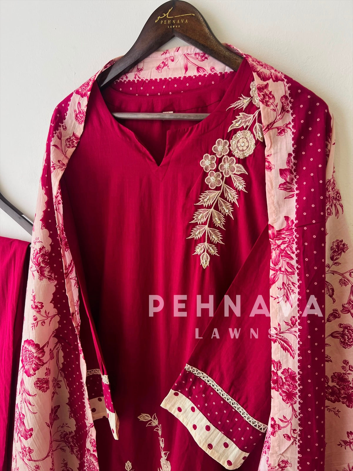 Floral Embroidered Cotton Suit