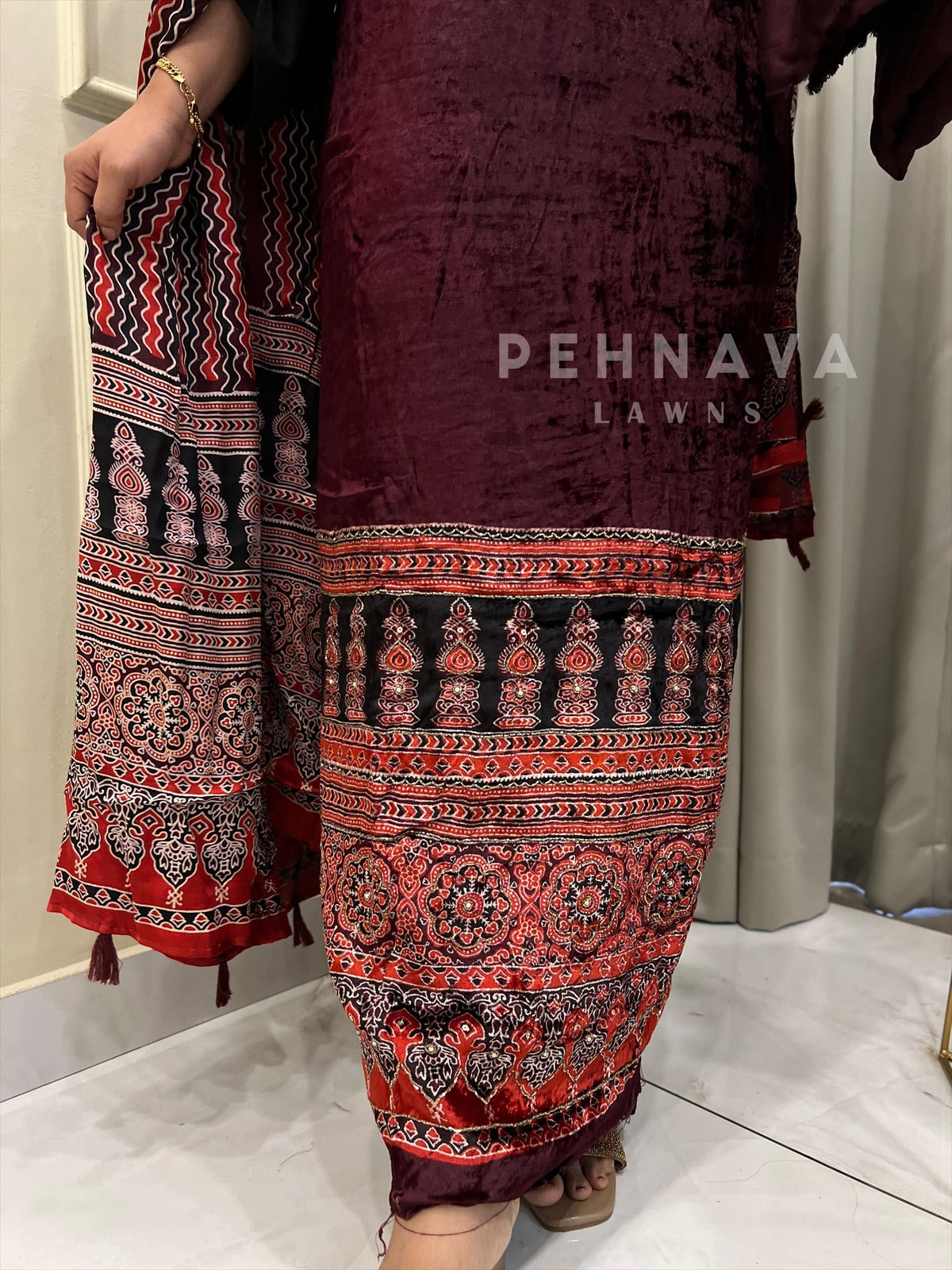 Velvet Touch Ajrakh Suit - Pehnava Lawns