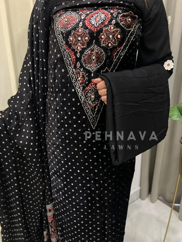 V-Neck Velvet Touch Ajrakh Suit - Pehnava Lawns