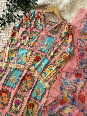 Pink Patch-worked Floral Suit-1285