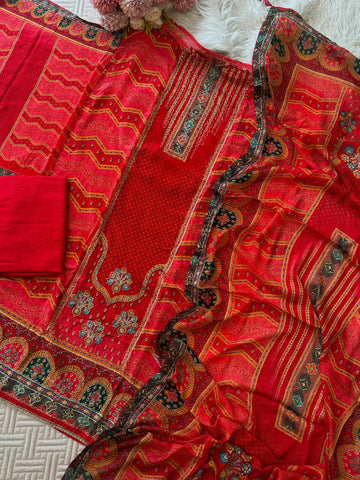 Red Party wear Crepe Suit-2001
