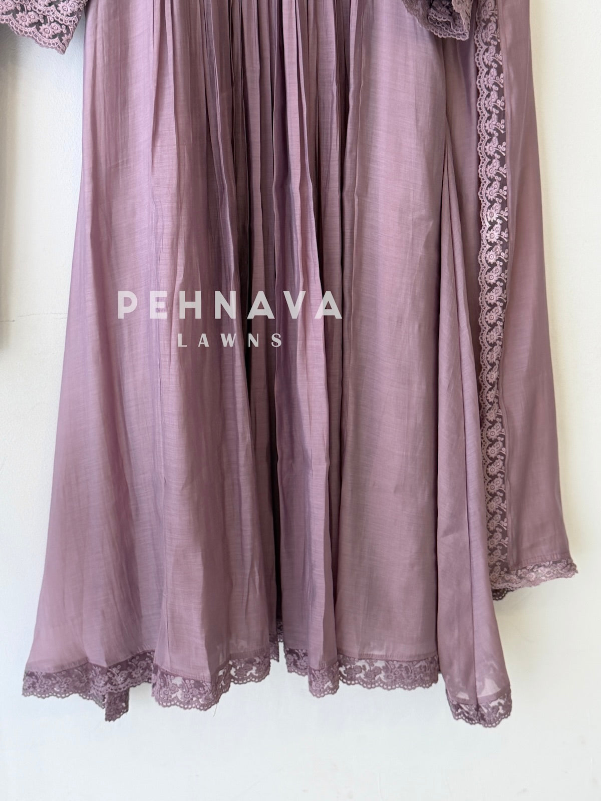 Pleated Lace Work Three Piece Suit-13513