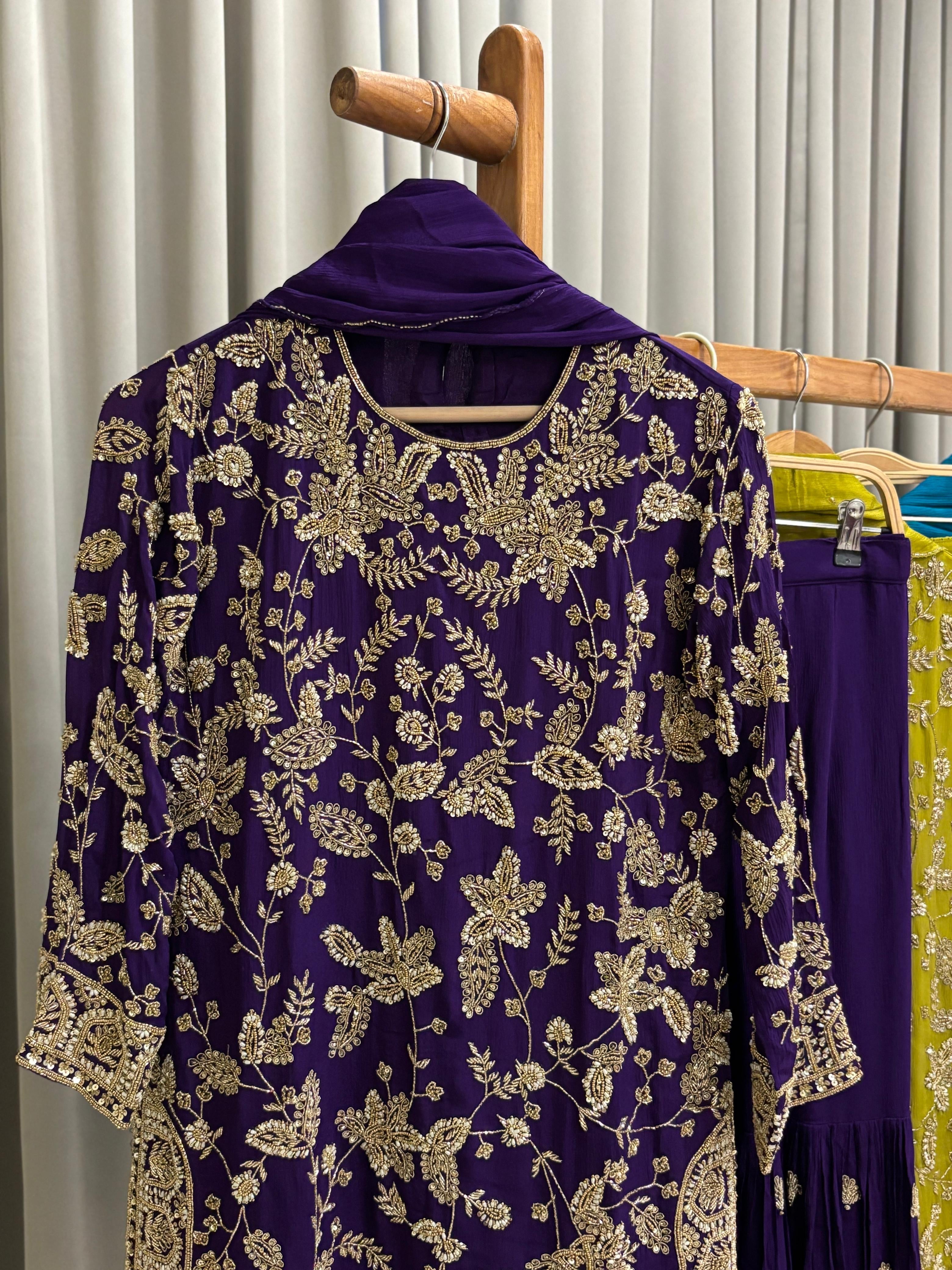 Heavy Hand-worked suit with wide sharara-7490