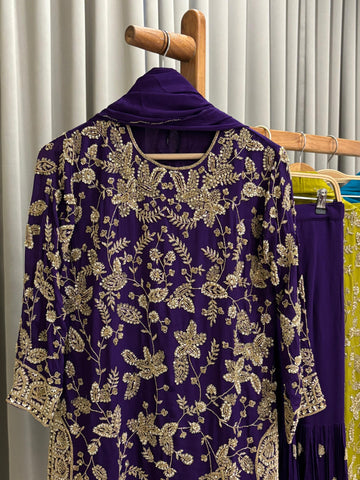 Heavy Hand-worked suit with wide sharara-7490