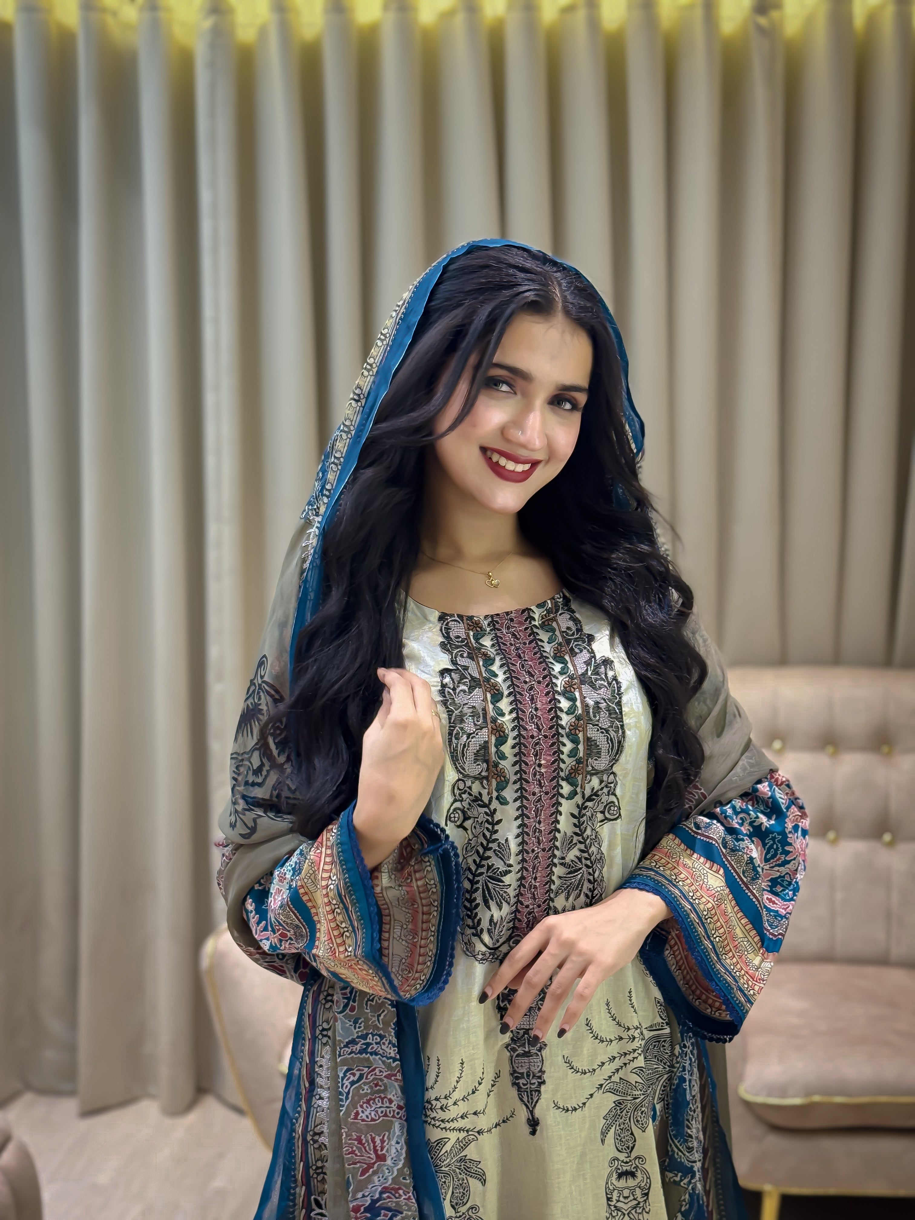 Intricate Floral Charmed Suit-Blue(3525)