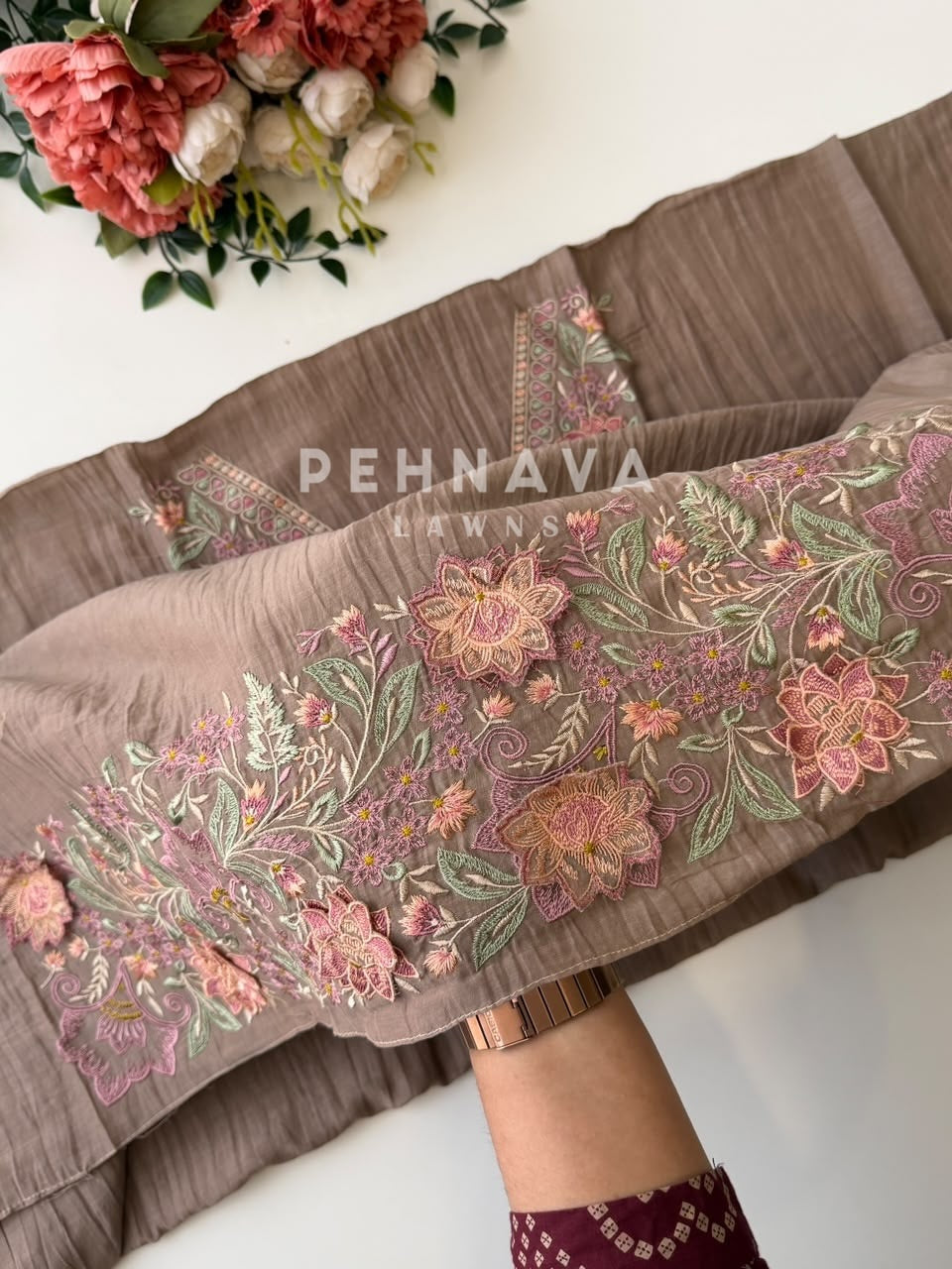 Chanderi Floral Embroidered Unstitched Suit 627