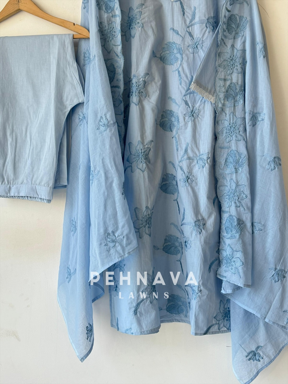 Powder Blue Embroidered Premium Cotton Suit Set