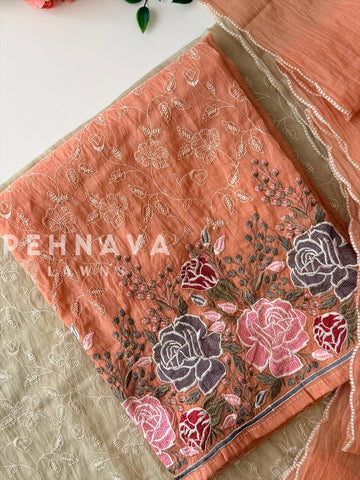 Heavy Embroidered Unstitched Chanderi Suit