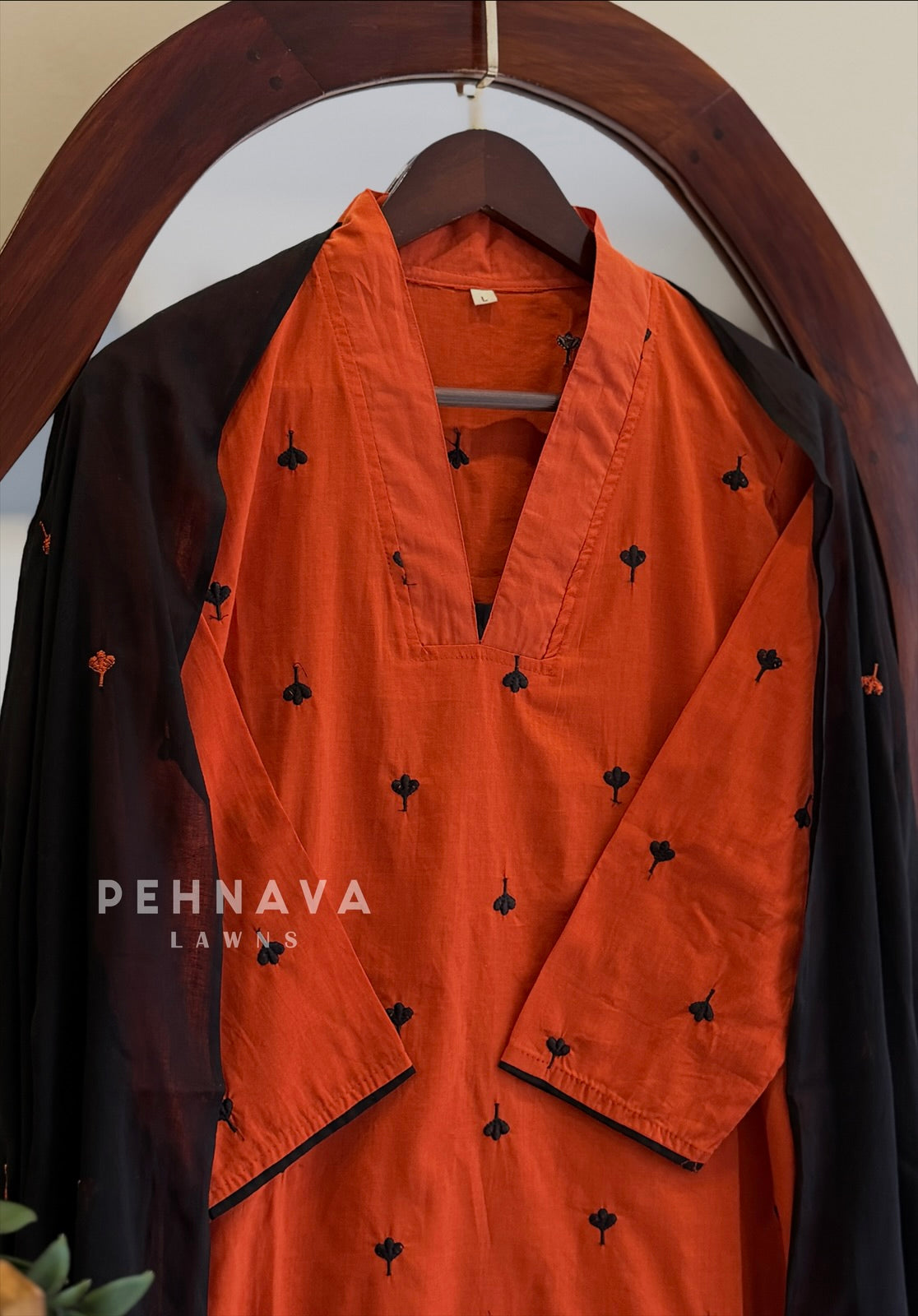 V-Neck Embroidered Cotton Suit