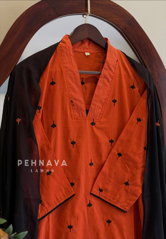 V-Neck Embroidered Cotton Suit
