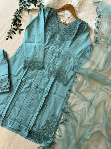 Designer Tunic Dress with embroidered organza Dupatta