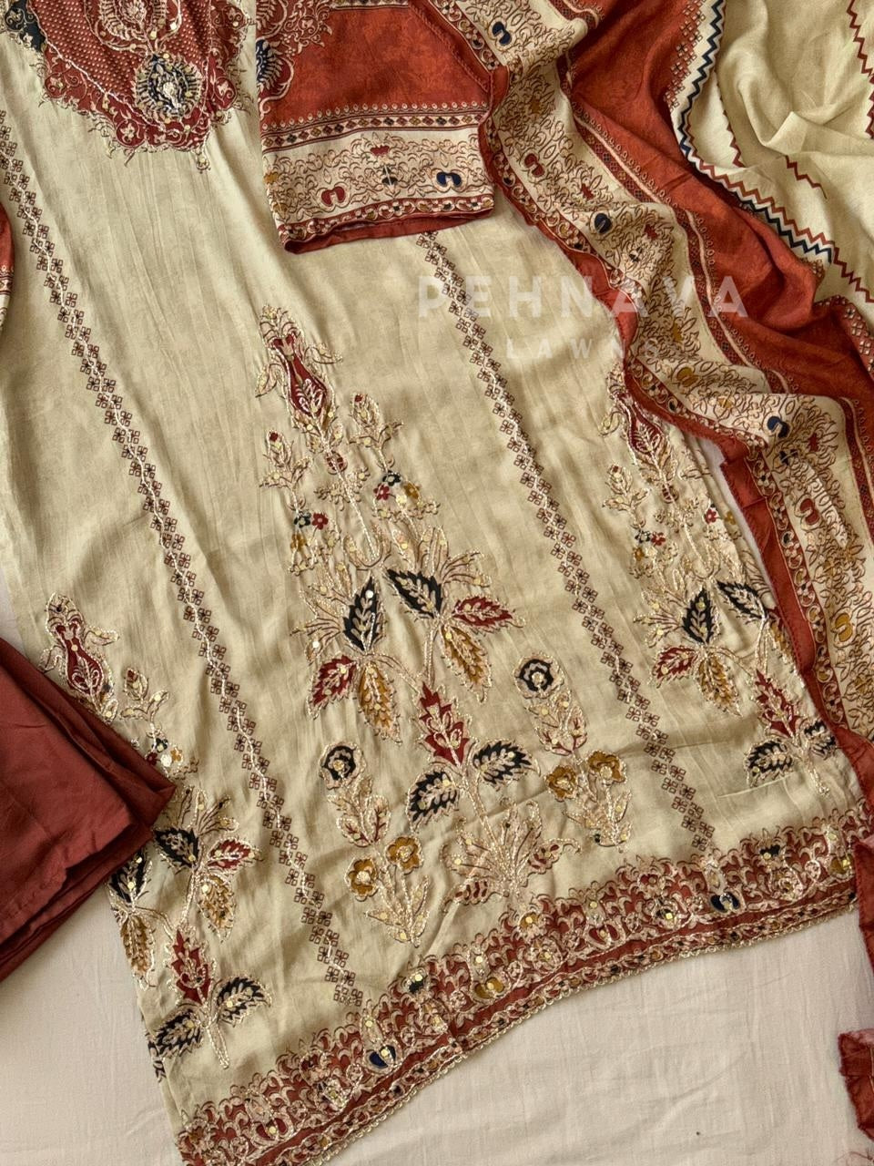 Beige Premium Muslin Suit