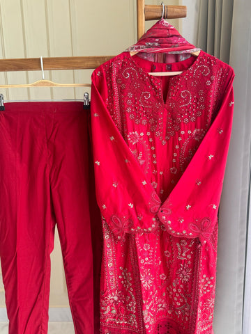 Binsaeed Pakistani Embroidered lawn Suit-0857