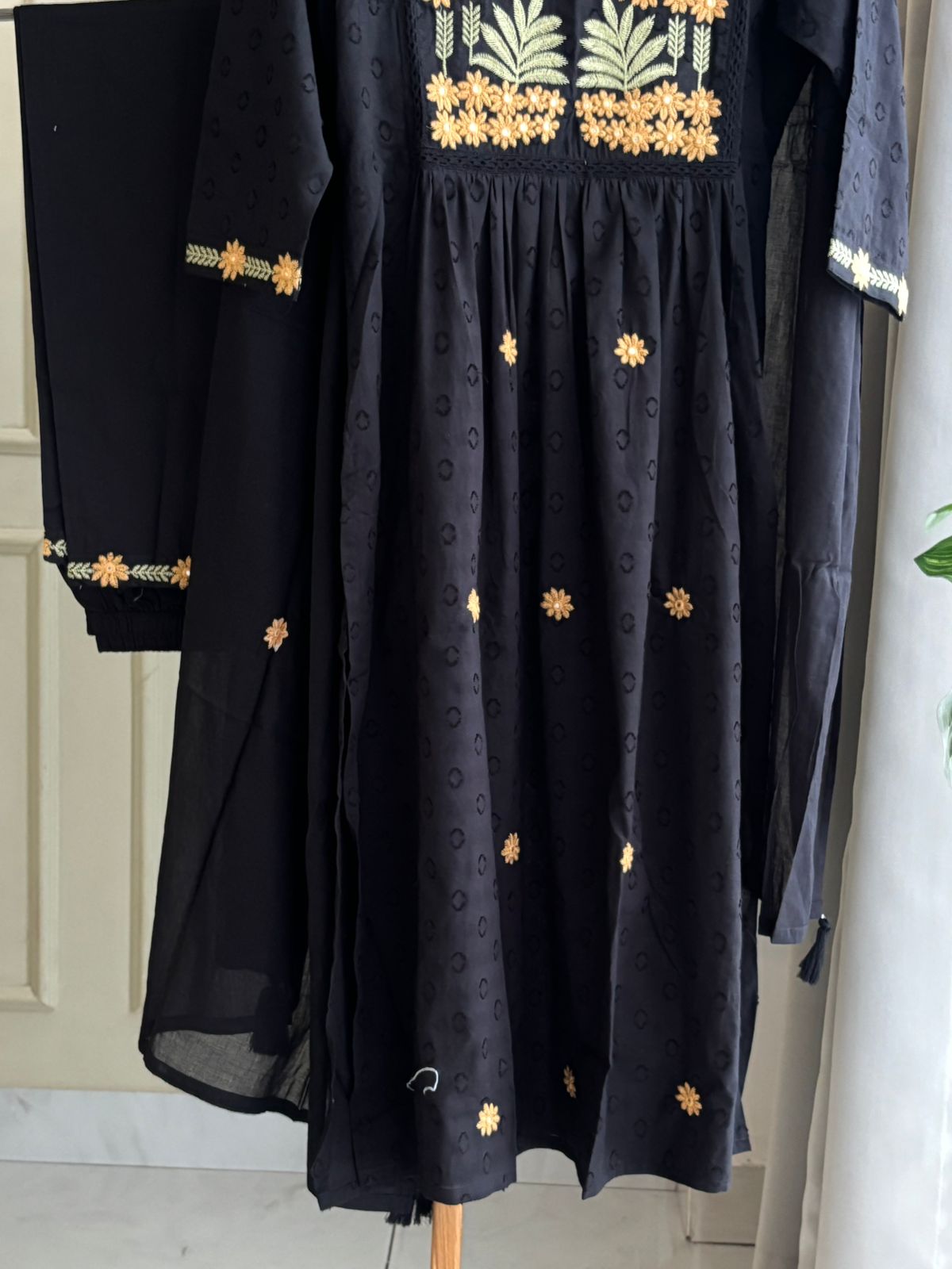 Black floral cotton Suit