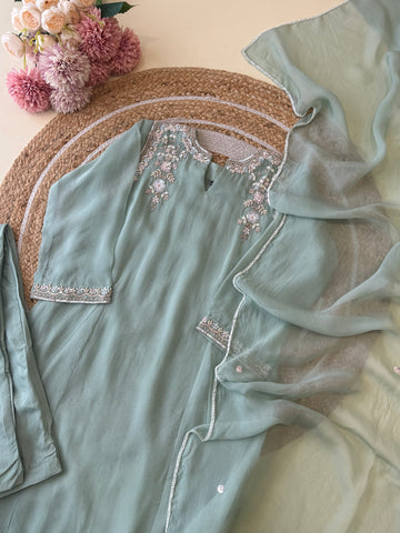 Pure organza aline suit with neck detailing-color options available