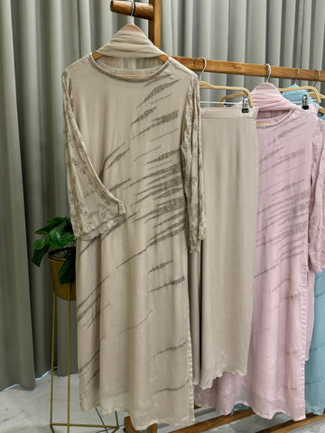 Handworked chinnon Suit with Bell sleeves -7002