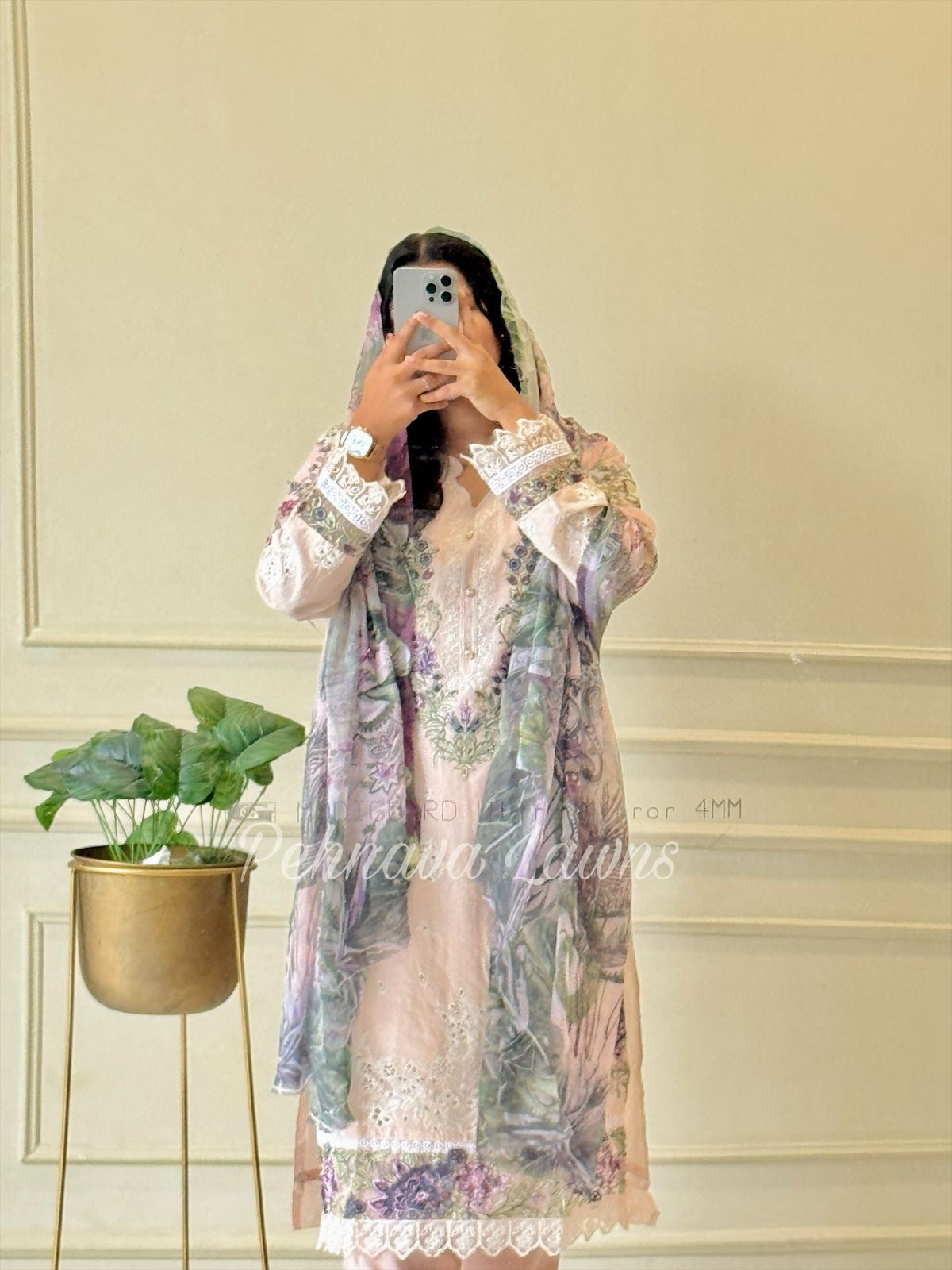 Cotton Embroidered Suit with digital printed dupatta-3565