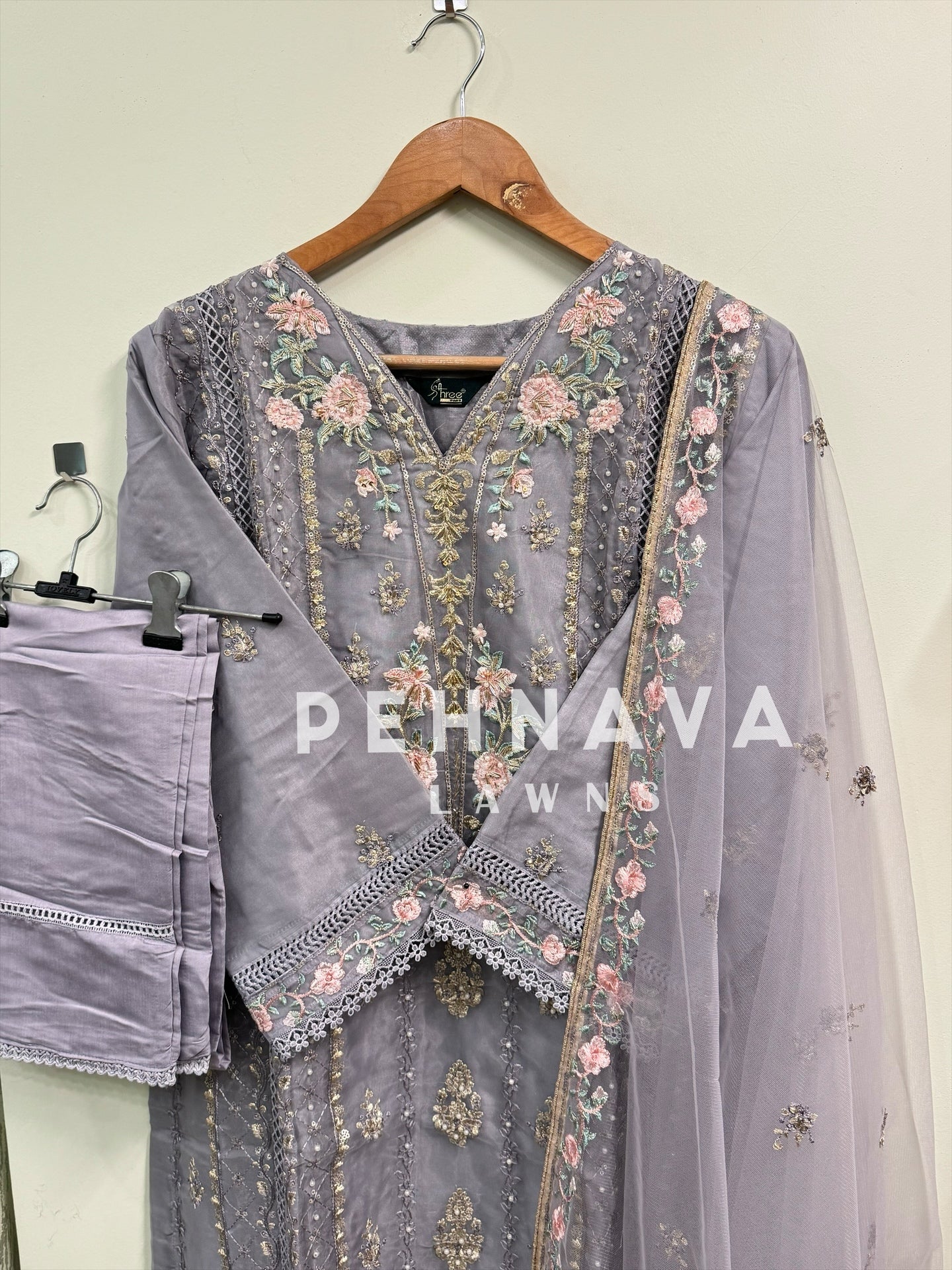 Organza embroidered suit-1232
