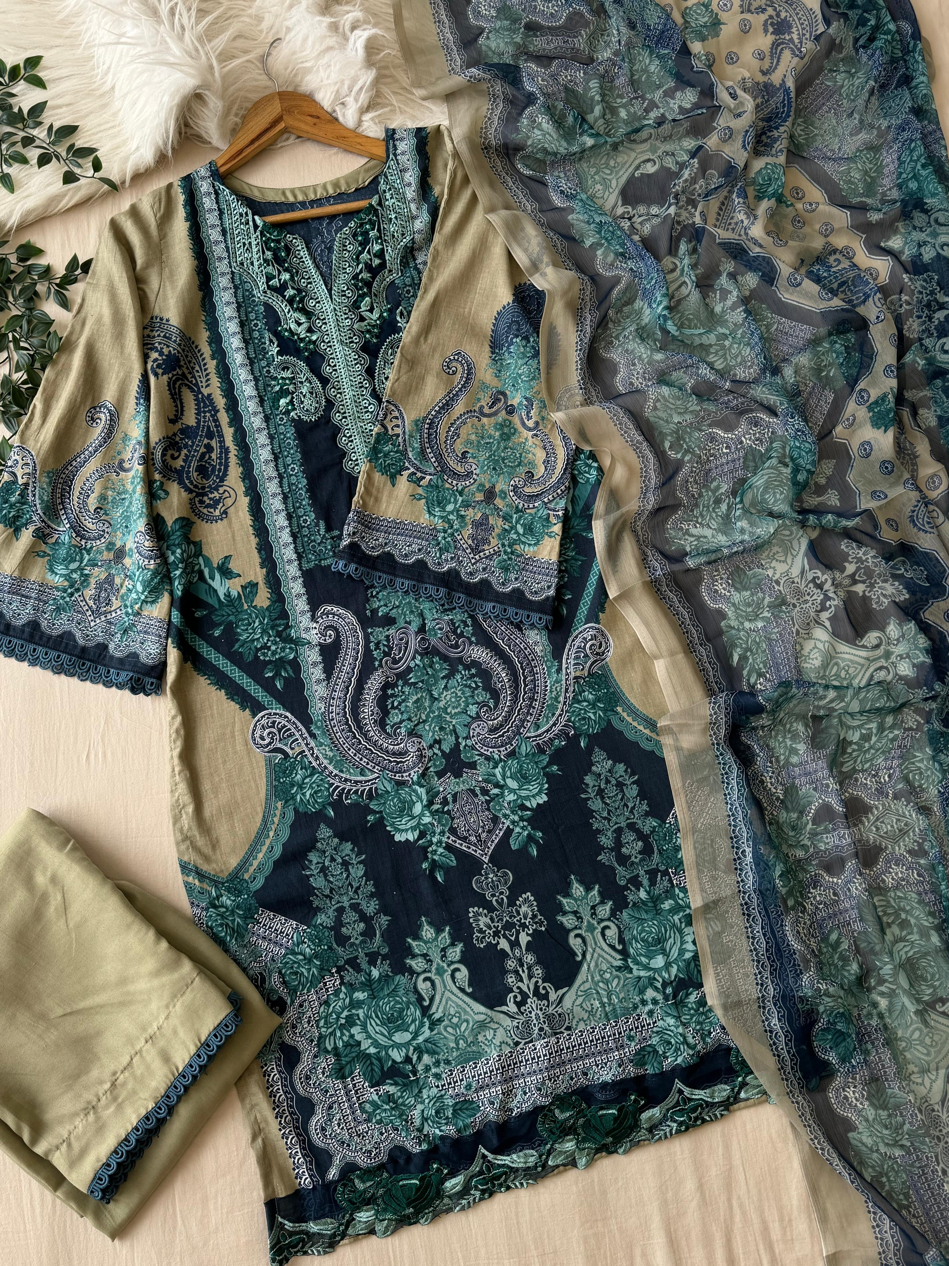 Pakistani printed suit AZ navy 415 - Pehnava Lawns