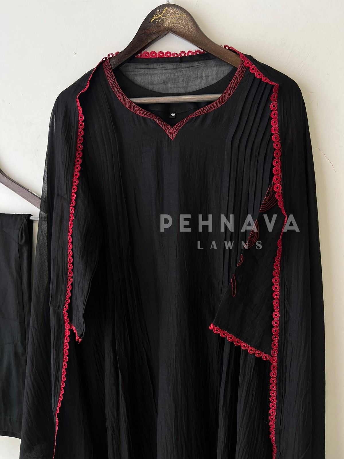 Pure chandheri Pleated Suit - Pehnava Lawns
