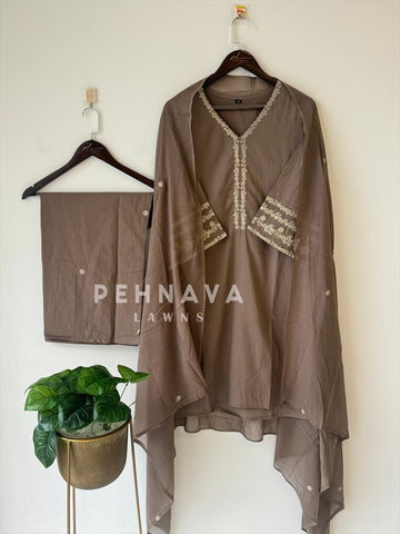 Cotton Embroidered Three Piece Suit-1001