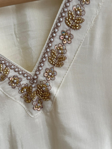Rayon Anarkali Pleated suit with Pearl detailings