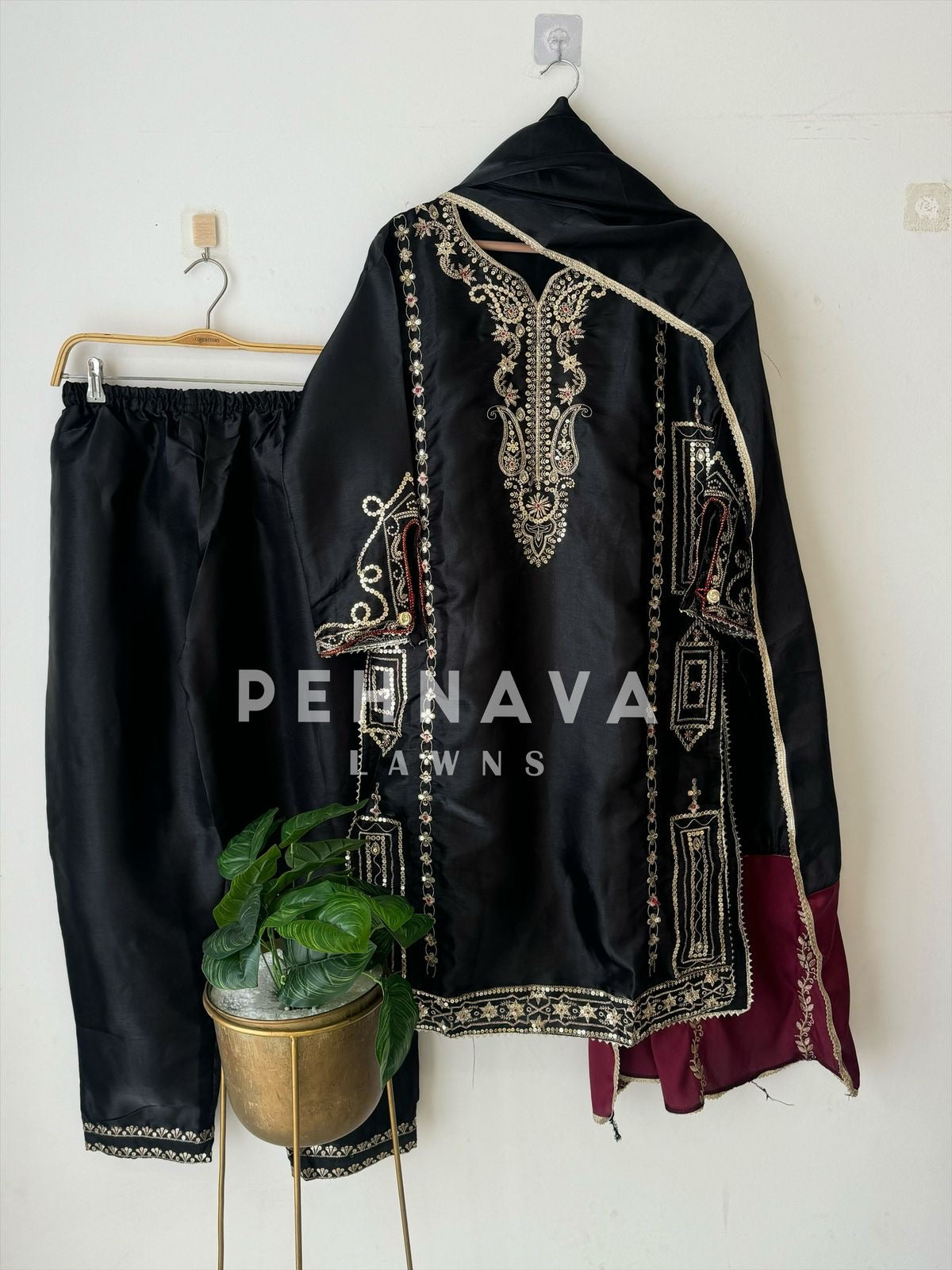 Black Jimmy Choo Party wear with Organza Dupatta