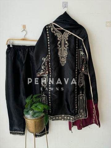 Black Jimmy Choo Party wear with Organza Dupatta