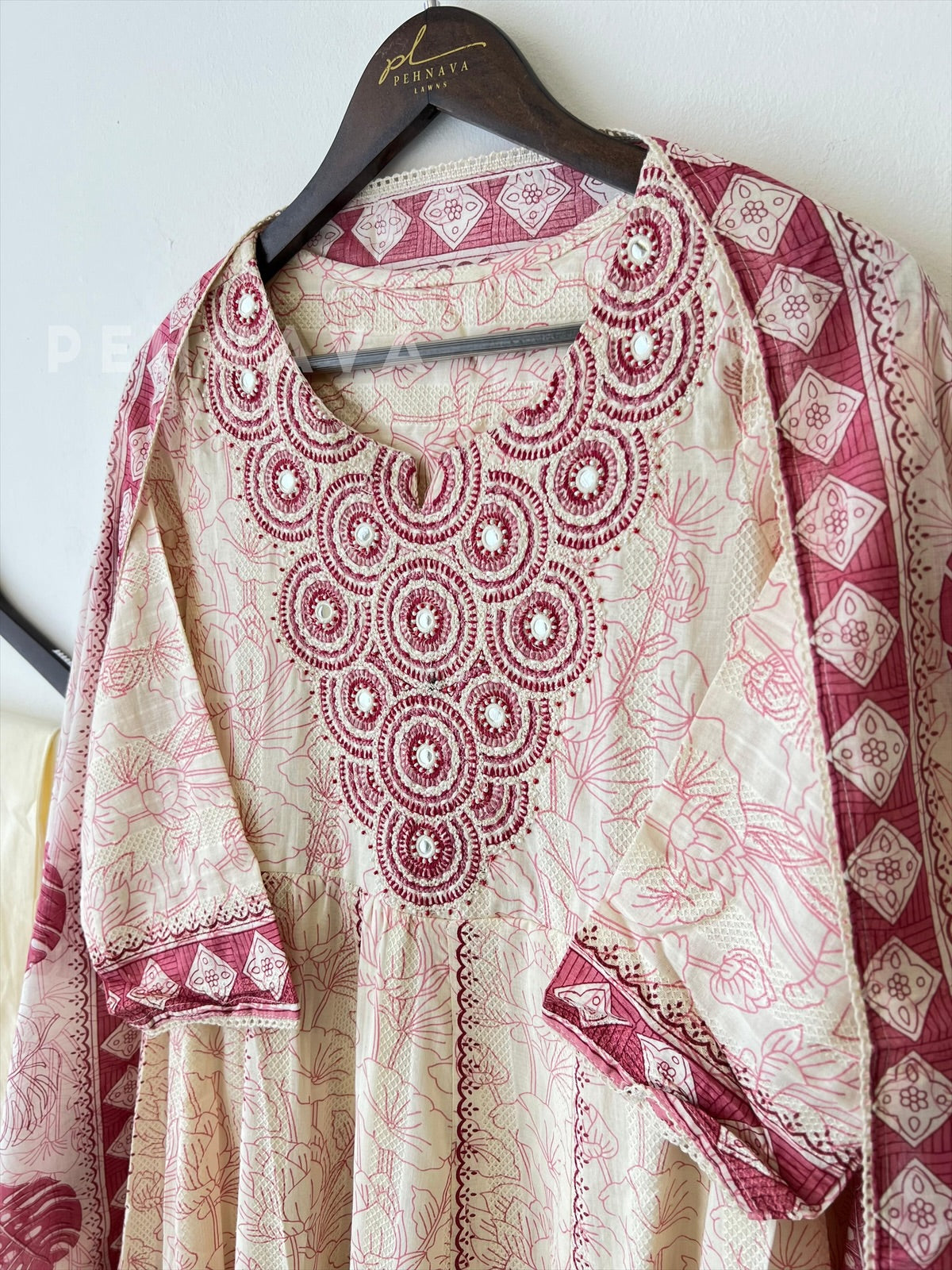 Pure cotton embroidered Anarakali suit - Pehnava Lawns