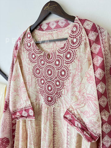 Pure cotton embroidered Anarakali suit - Pehnava Lawns