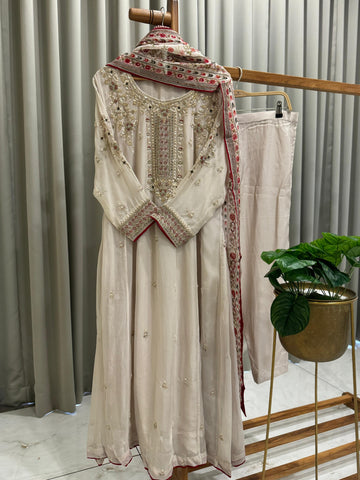 Premium Handwork Anarkali Suit with Floral Print Dupatta