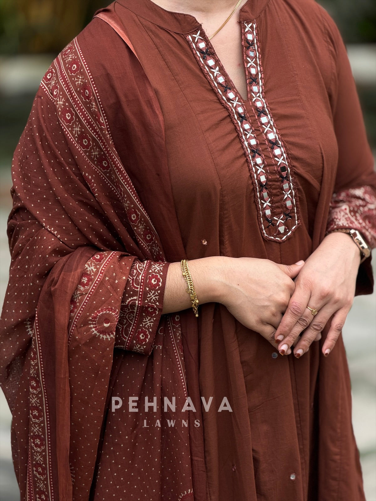 Border Printed Cotton Suit Set-19700 - Pehnava Lawns