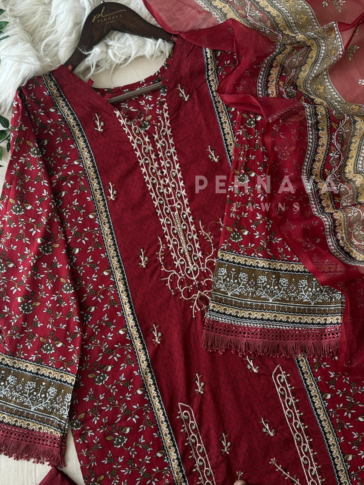 Red Pakistani Printed Suit-AZ-1368-A