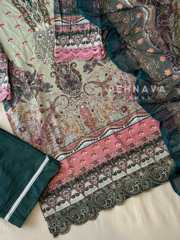 Embroidered Neck Unstitched Suit-1755