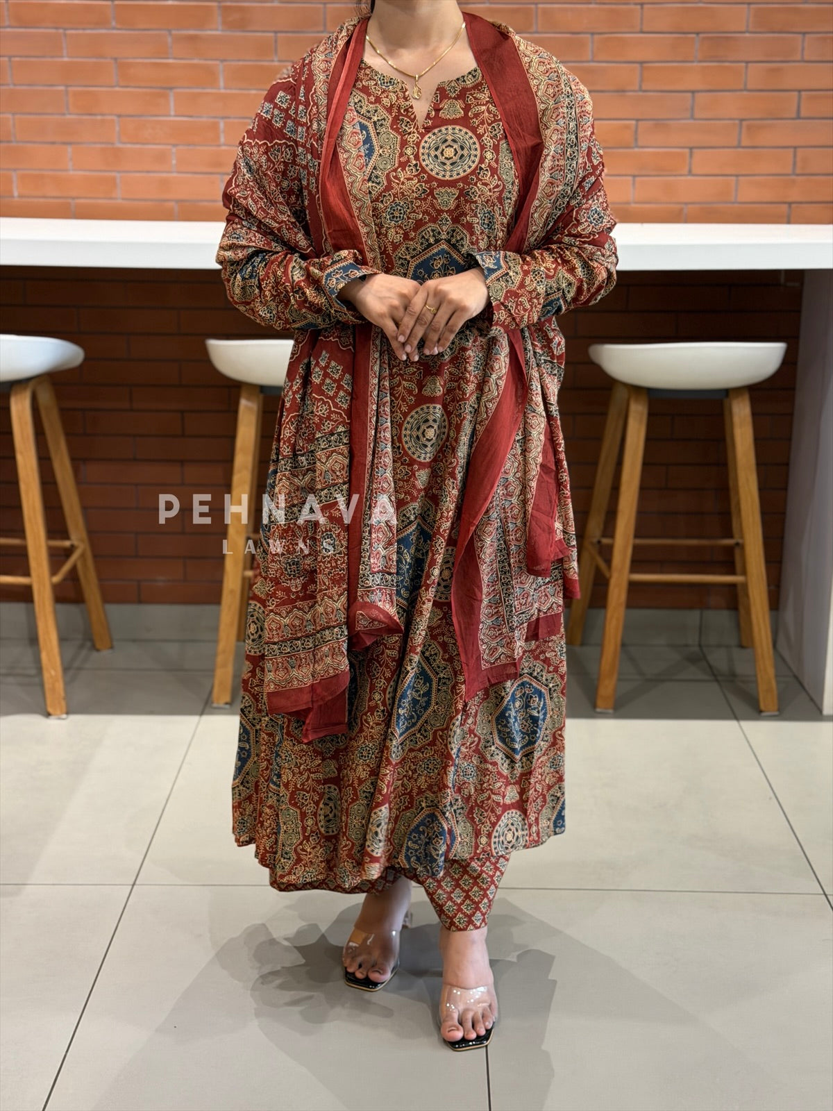Ajrakh Printed Anarkali Three Piece Set SN5314