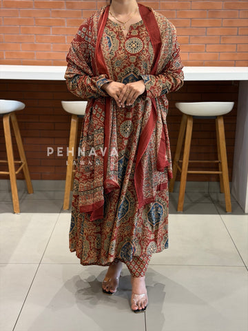 Ajrakh Printed Anarkali Three Piece Set SN5314