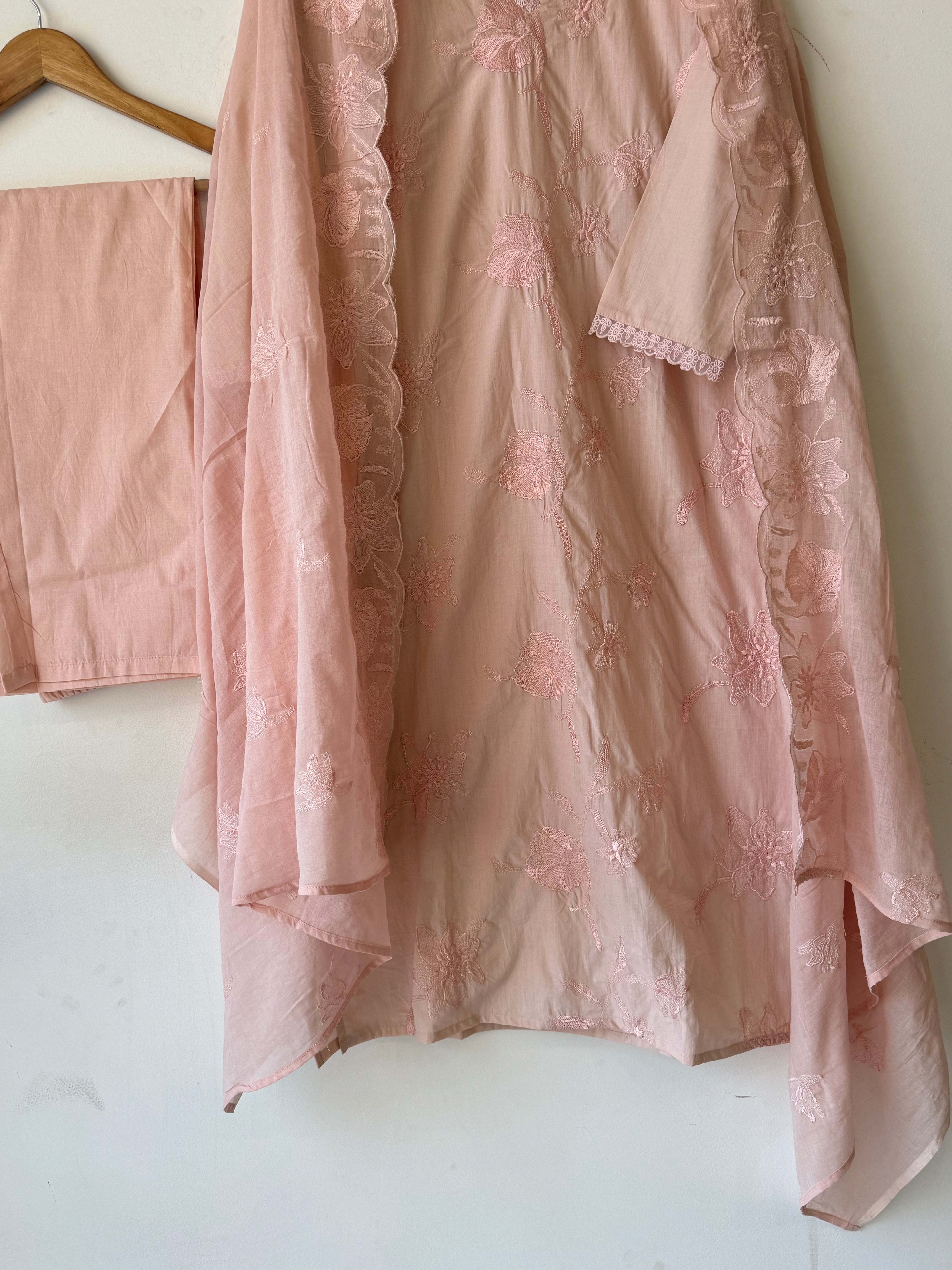 Yellow Embroidered Premium Cotton Suit Set