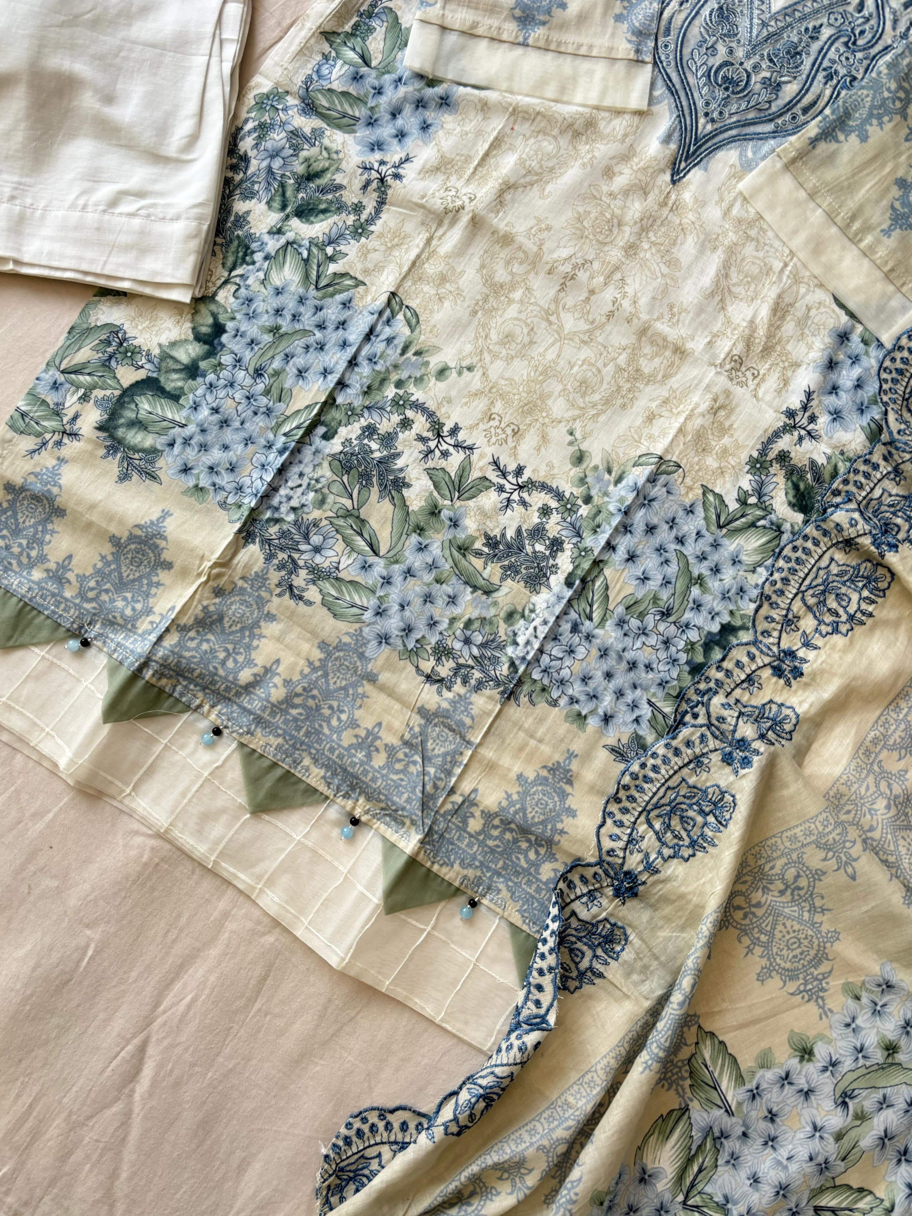 Printed Pakistani Cotton Suit Ft.Neckline Embroidery-8