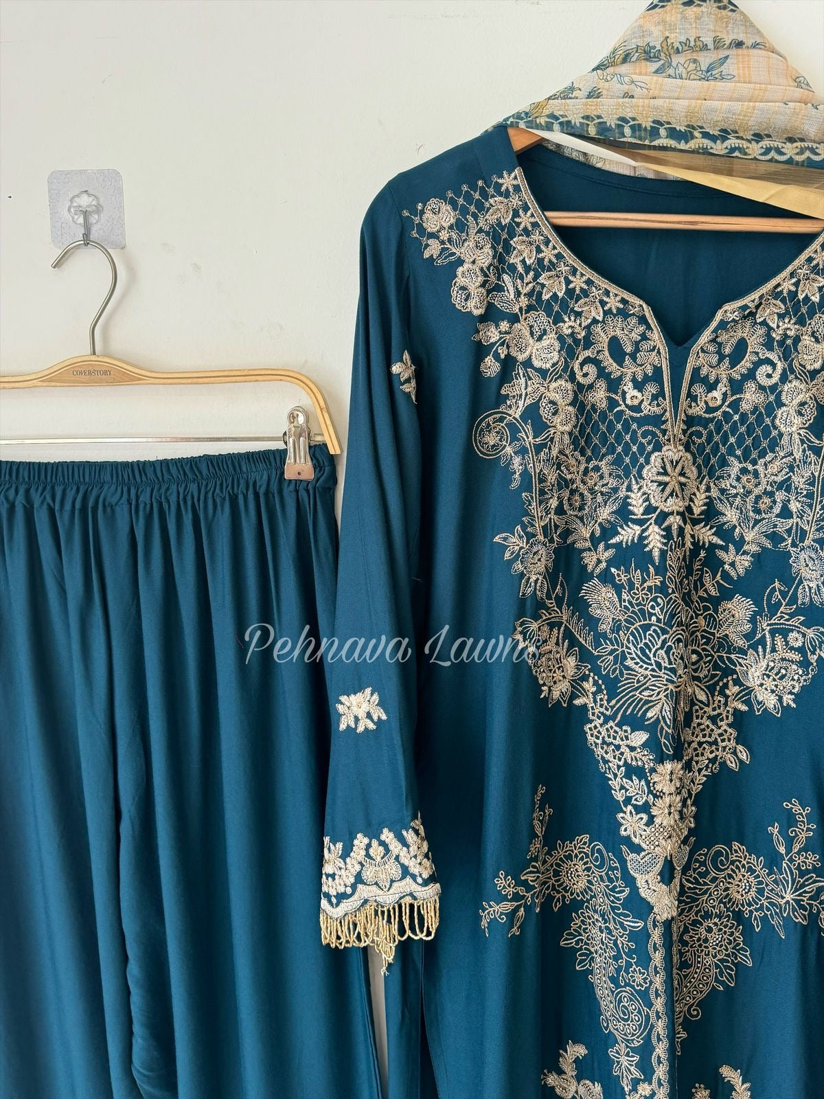 Rayon Embroidered Suit-Blue 3639B